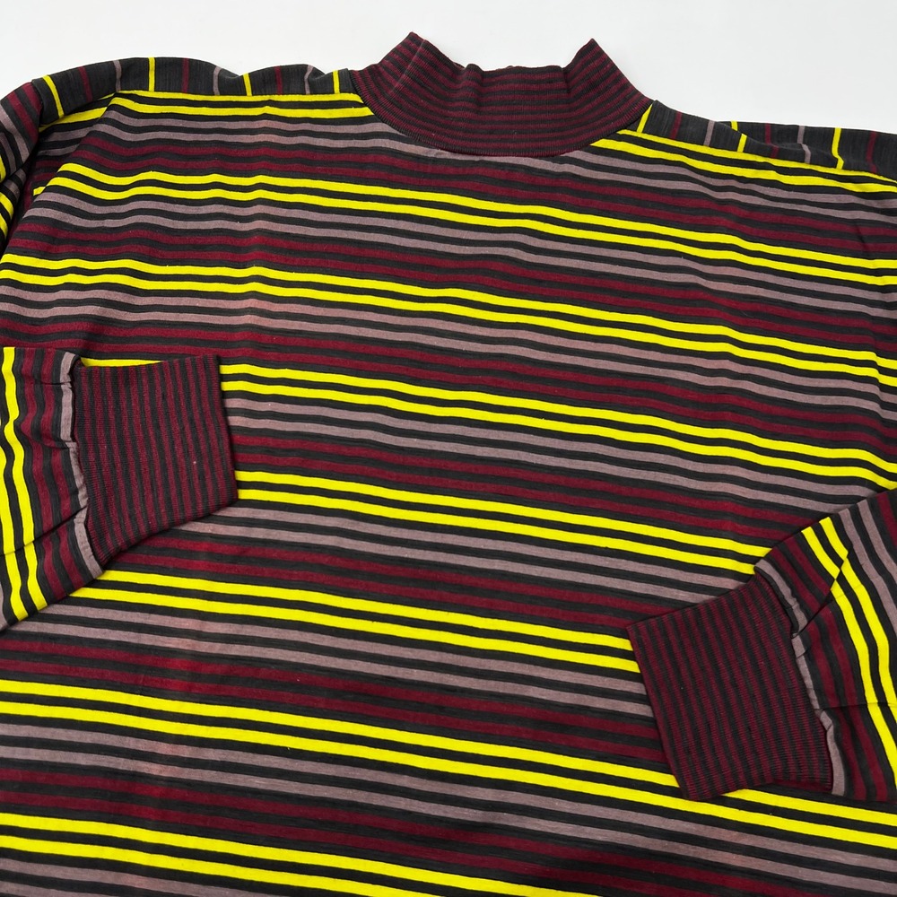 Gudrun Sjoden Striped Mock Neck Long Sleeve Cotton Top Yellow Burgundy Small - Picture 1 of 7